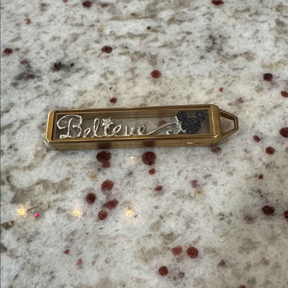 Origami Owl Gold Bar Living Locket with “Believe" Mickey charm